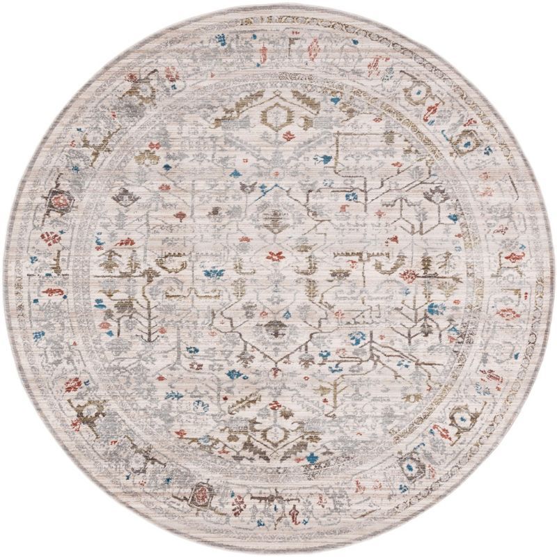 Ivory and Sage Round Flat Woven Synthetic Rug