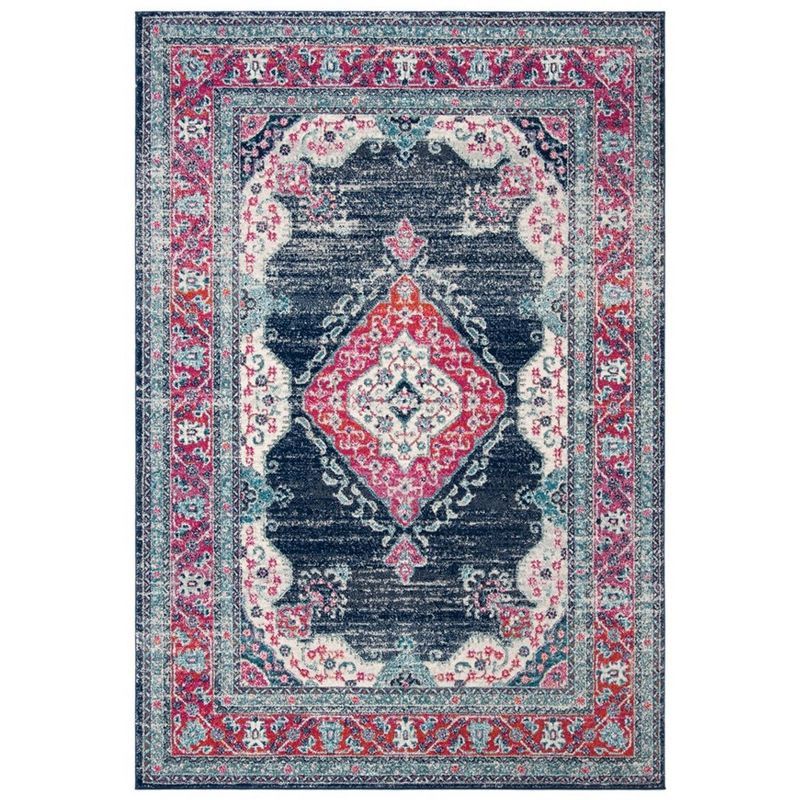 Navy and Fuchsia Synthetic Hand-Knotted Reversible Area Rug