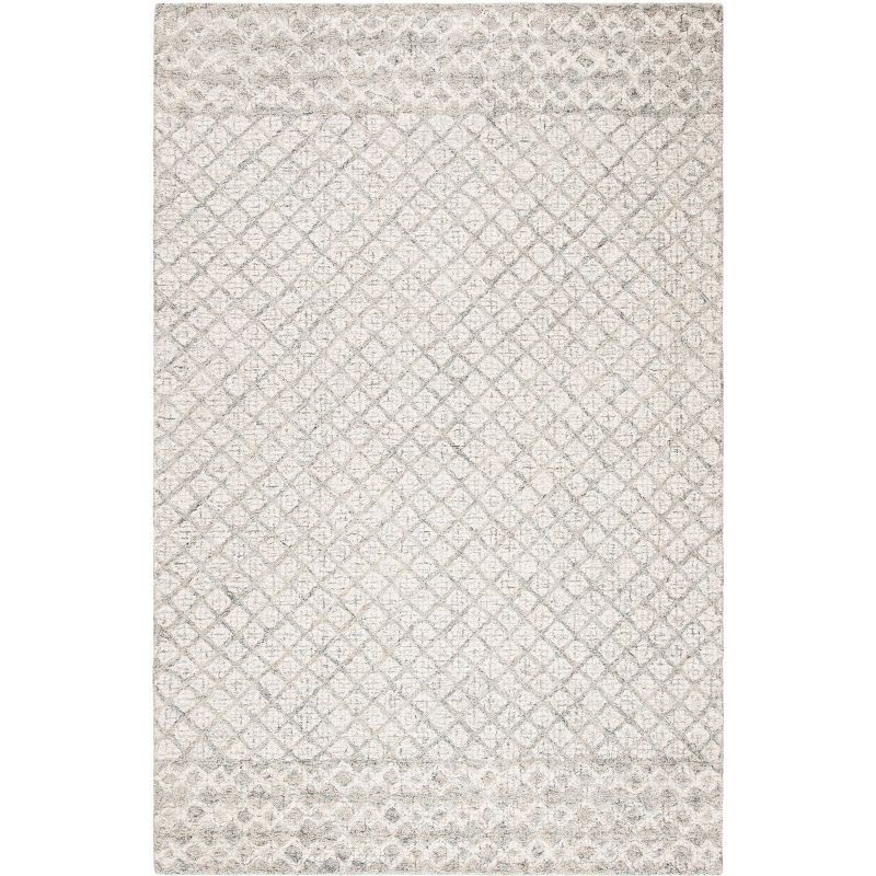 Ivory and Grey 8' x 10' Handmade Wool Abstract Rug