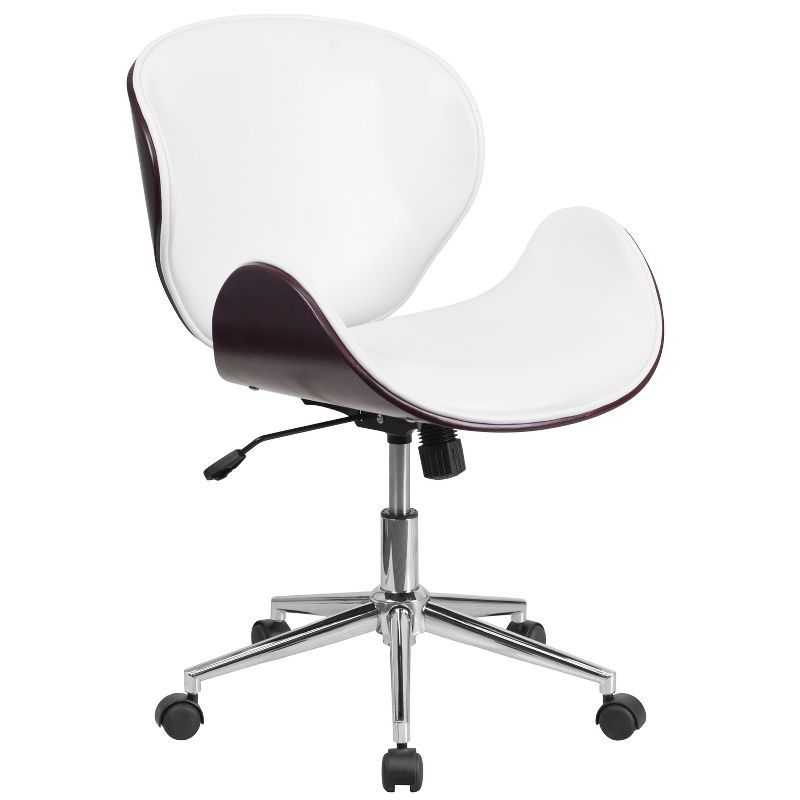 Mahogany and White Leather Mid-Back Swivel Office Chair