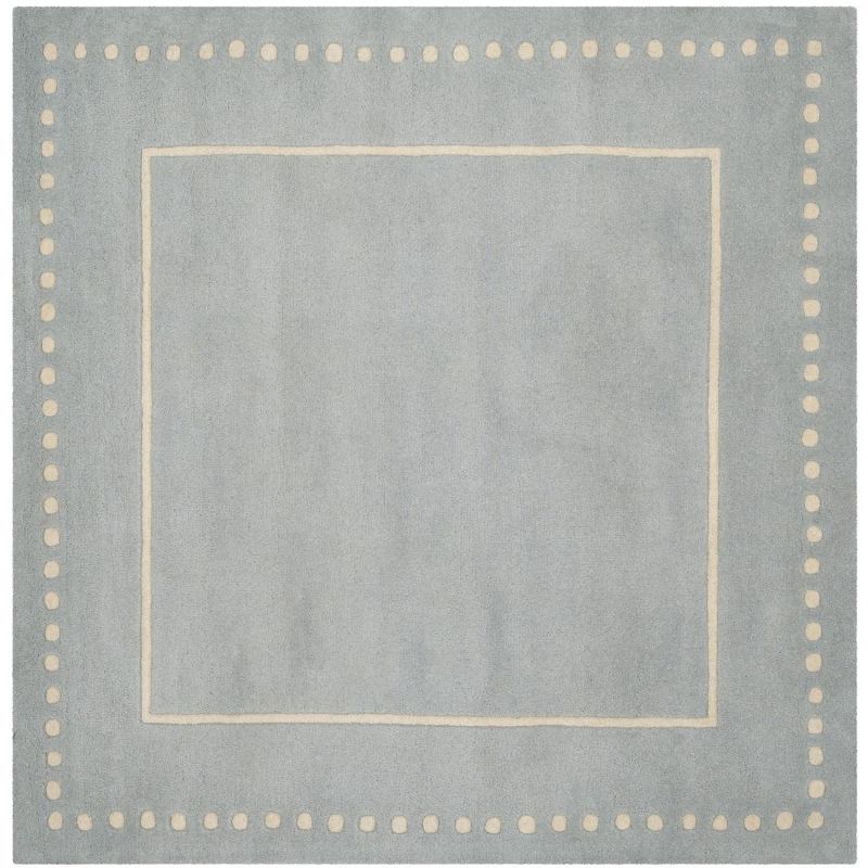 Light Blue and Ivory Hand-Tufted Wool Square Area Rug