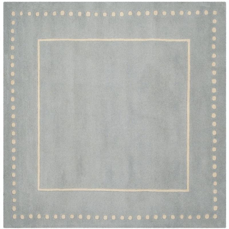 Light Blue and Ivory Hand-Tufted Wool Square Area Rug