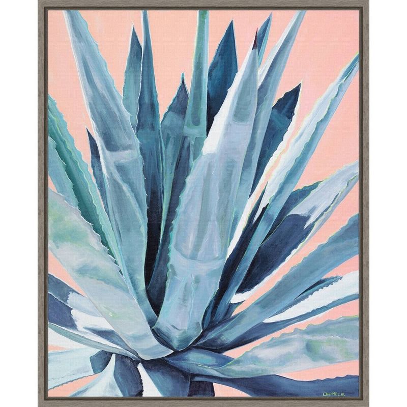 Agave with Coral Framed Canvas Wall Art, 16" x 20", Gray