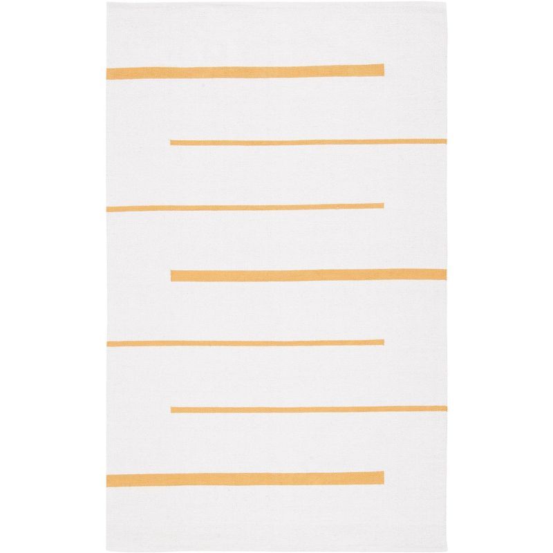 Ivory and Gold Handwoven Cotton Striped Area Rug, 5' x 8'