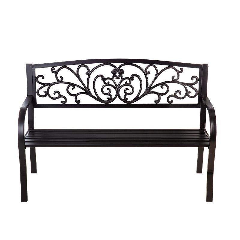 Evergreen Black Metal Scrollwork Garden Bench