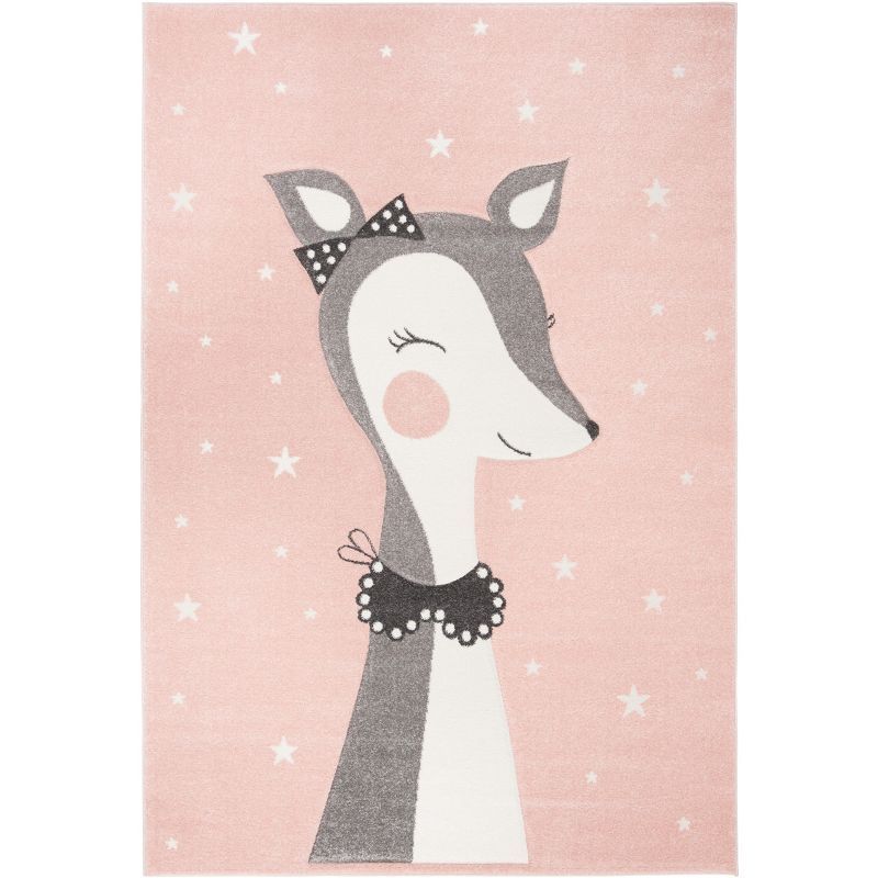 Carousel Kids Pink and Ivory Synthetic Round Rug