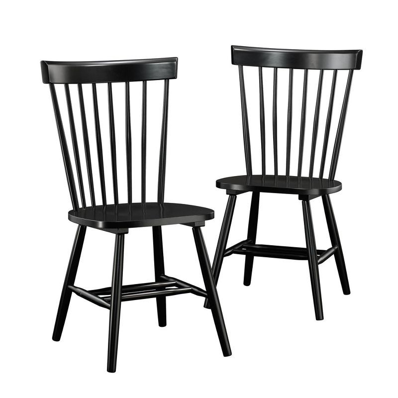 Black Solid Wood Upholstered Windsor Side Chairs, Set of 2