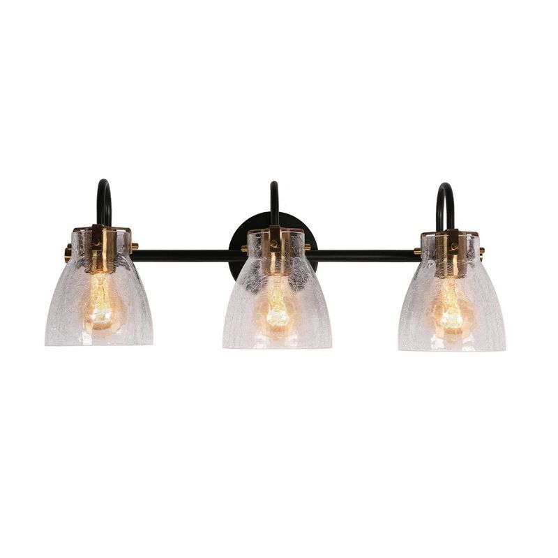 Aidtyrtm 22.4" Matte Black and Gold Crackled Glass Vanity Light