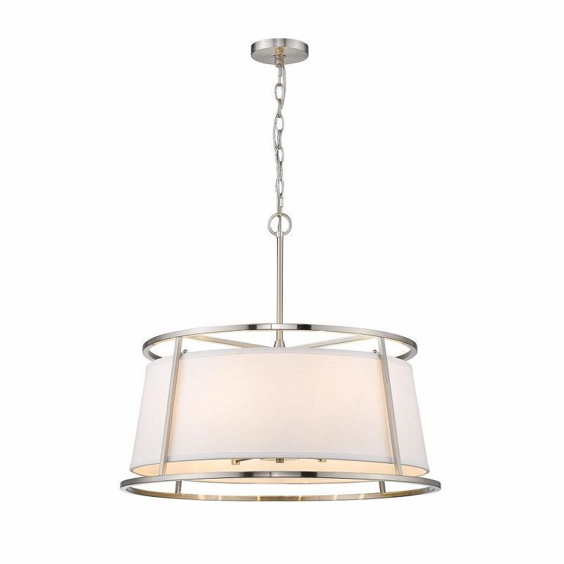 Lenyx Brushed Nickel 6-Light Drum Chandelier with White Shade