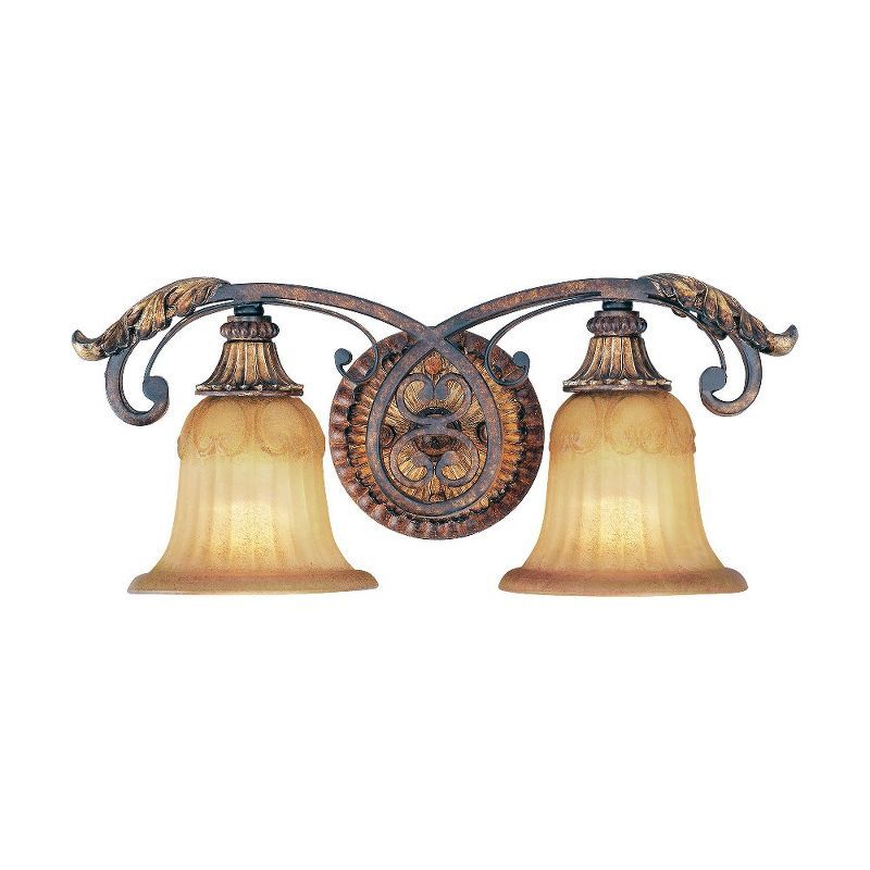 Verona Bronze & Aged Gold Leaf 2-Light Vanity with Rustic Art Glass