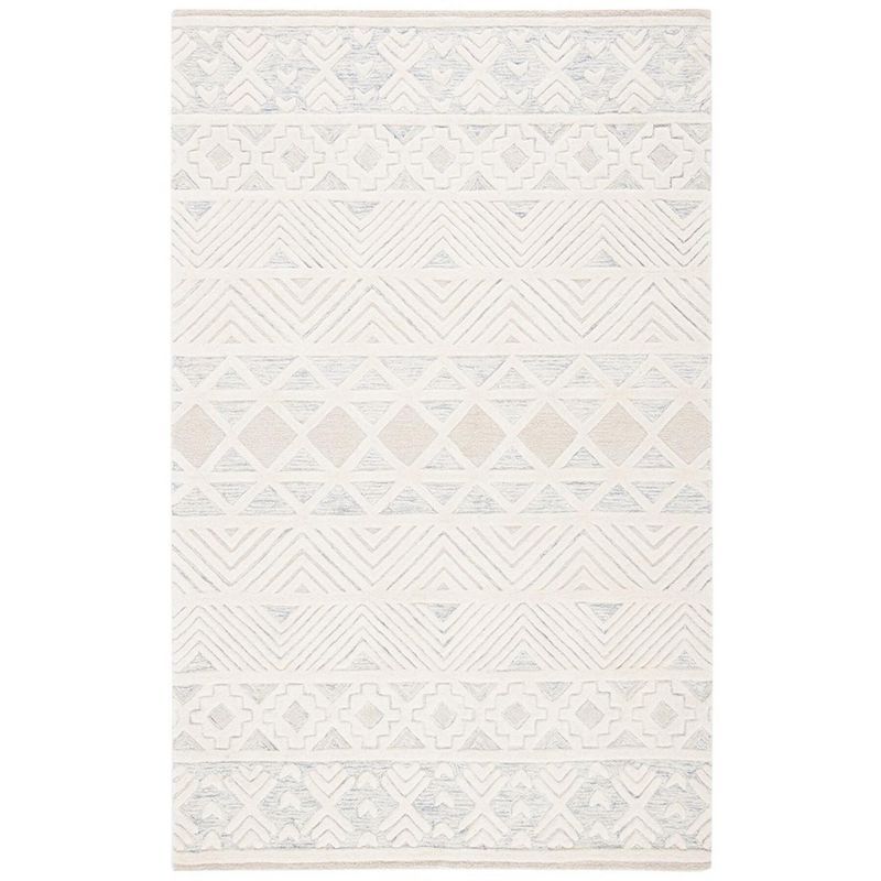 Ivory and Light Grey Hand-Tufted Wool Area Rug