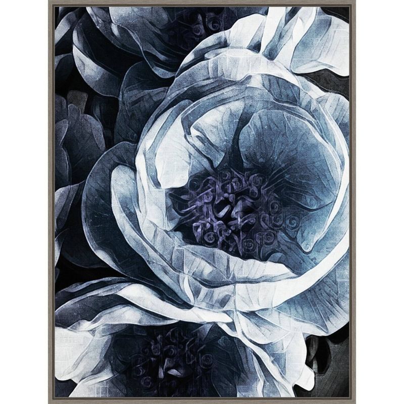 22" x 30" Blue and Purple Peony Canvas Framed Wall Art