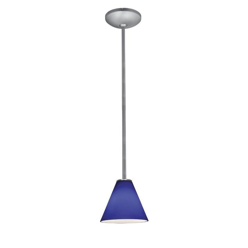 Martini Brushed Steel and Blue Glass Pendant Light