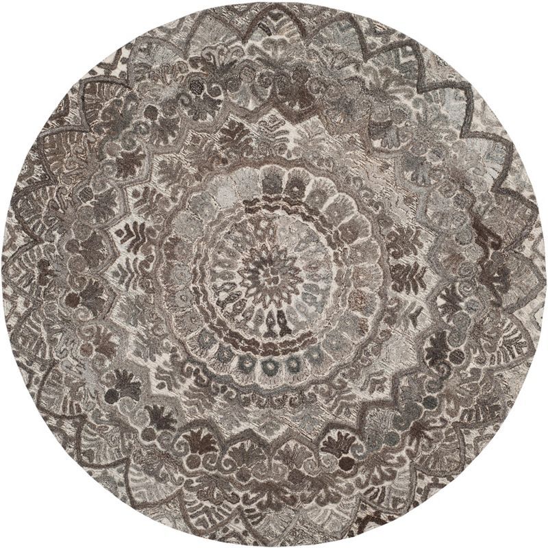 Ivory and Gray Hand-Tufted Round Wool Area Rug