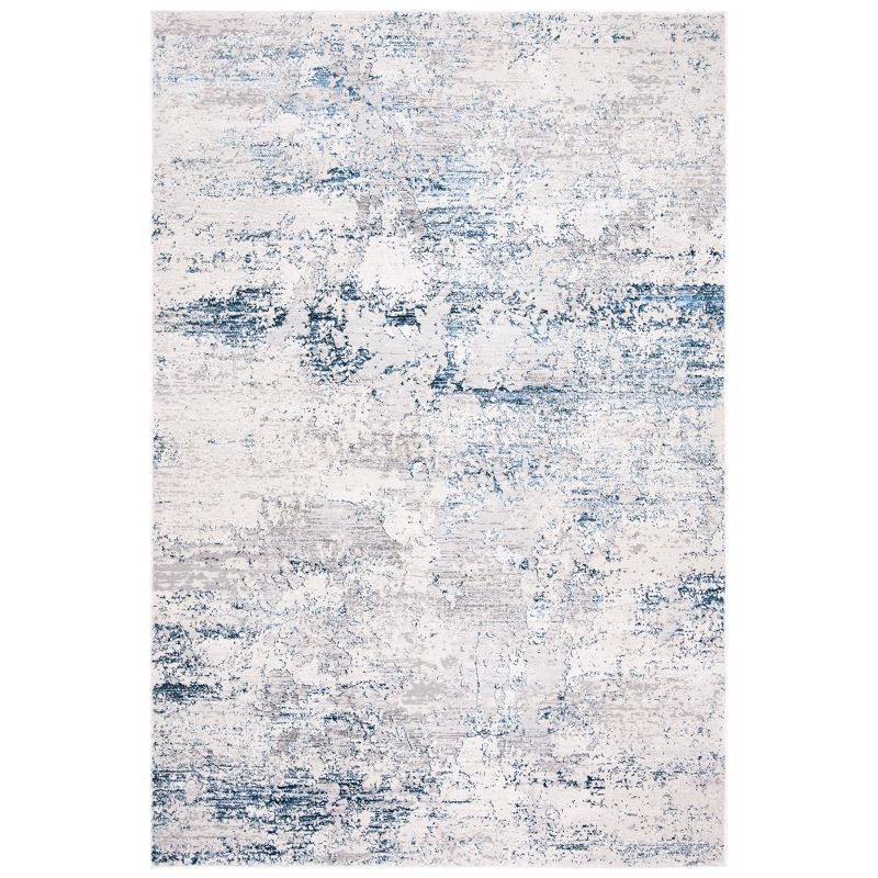 Cream and Navy Abstract Wool Synthetic Area Rug, 3' x 5'