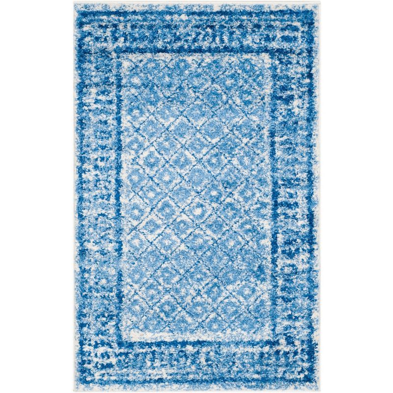 Silver and Blue Geometric Hand-Knotted Synthetic Area Rug