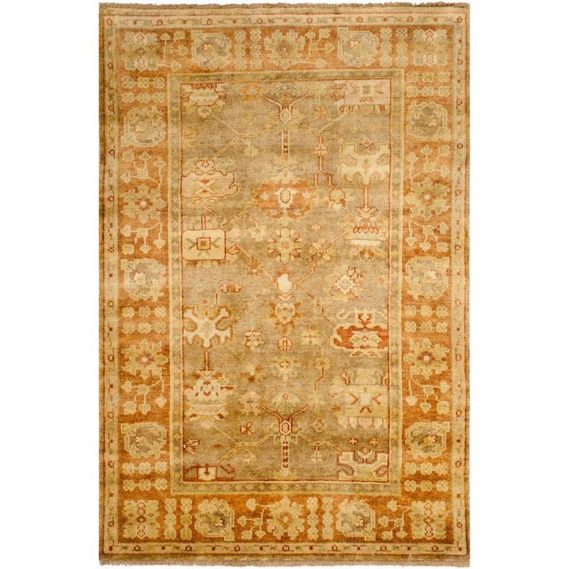 Hand-Knotted Beige and Rust Wool Area Rug 4' x 6'