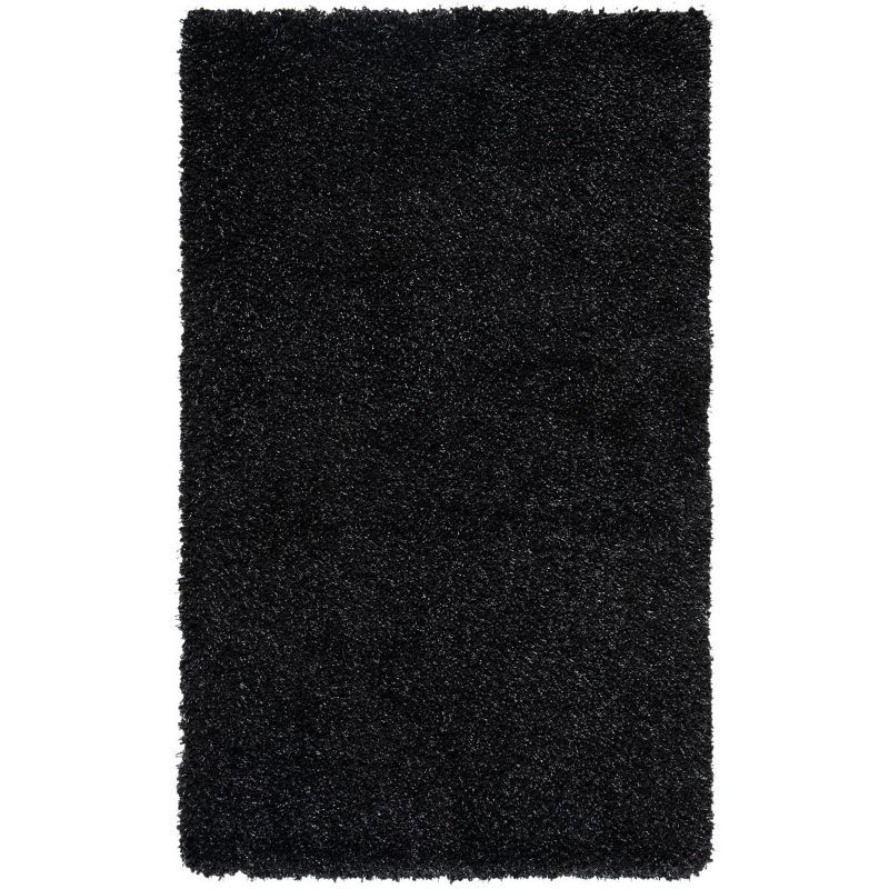 Black Hand-Knotted Solid Shag Synthetic Rug, 3' x 5'