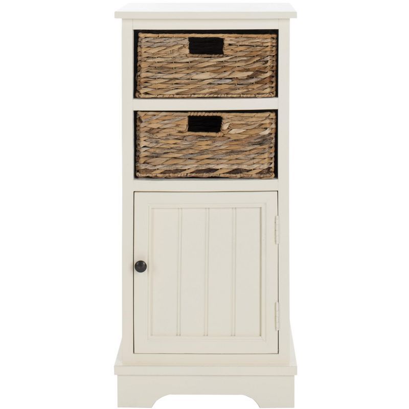 Distressed White Pine Accent Cabinet with Wicker Baskets