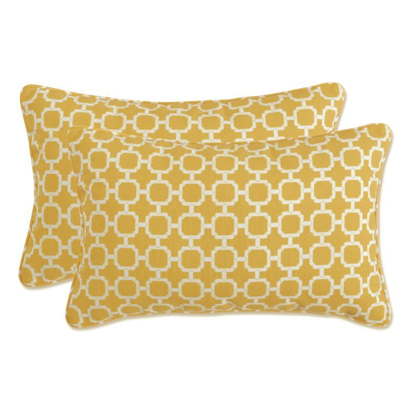 Sunny Geometric 11.5" x 18.5" Outdoor Lumbar Pillow Set in Yellow and White