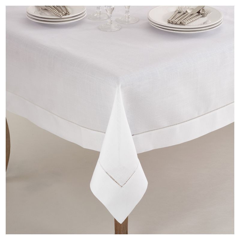 White Hemstitch Border Square Fabric Tablecloth