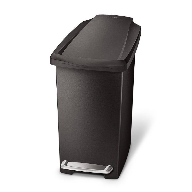 Compact Black Plastic Slim Step Trash Can for Kids, 10L