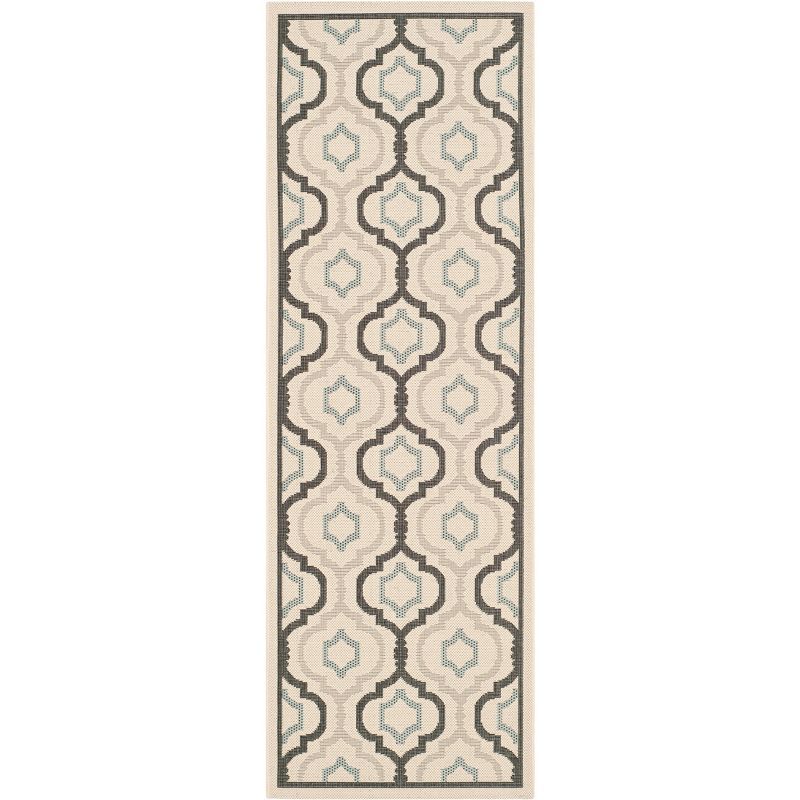 Beige and Black Synthetic Flat Woven 2'4" x 14' Runner Rug