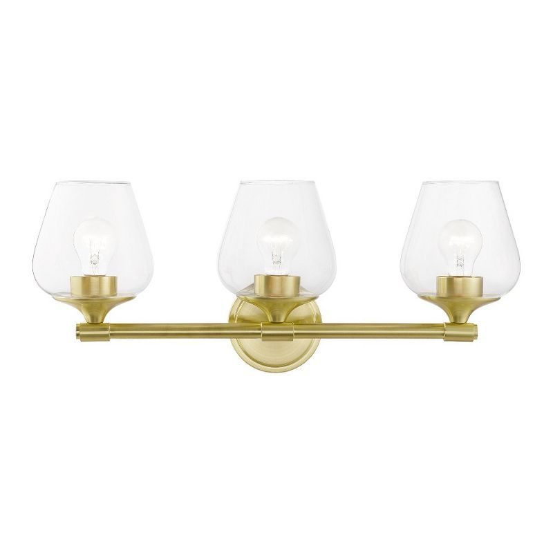 Satin Brass and Clear Glass 3-Light Vanity Sconce