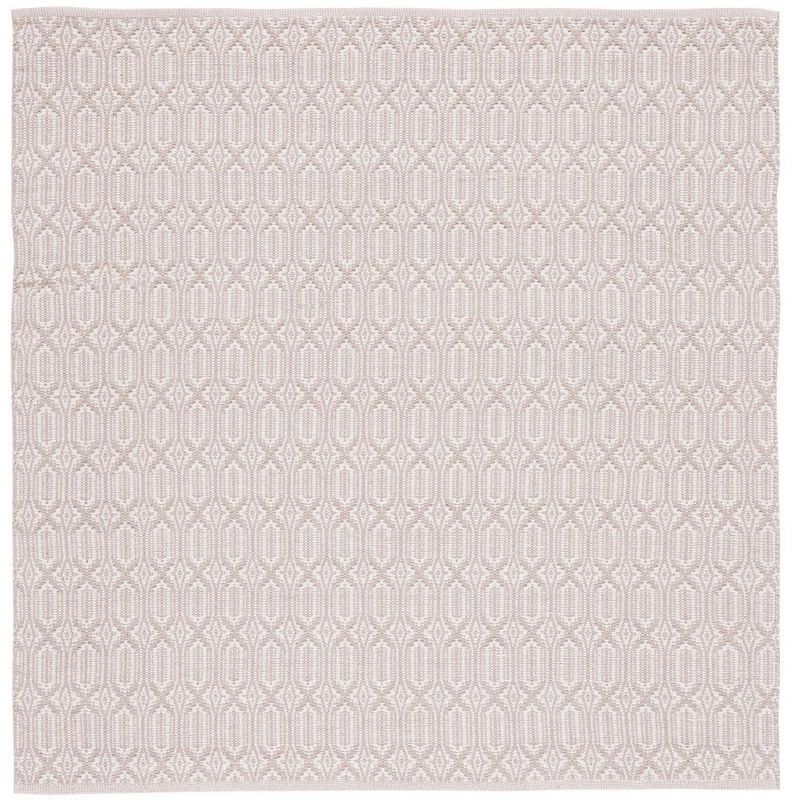 Ivory & Grey Cotton Geometric 6' Square Handwoven Rug