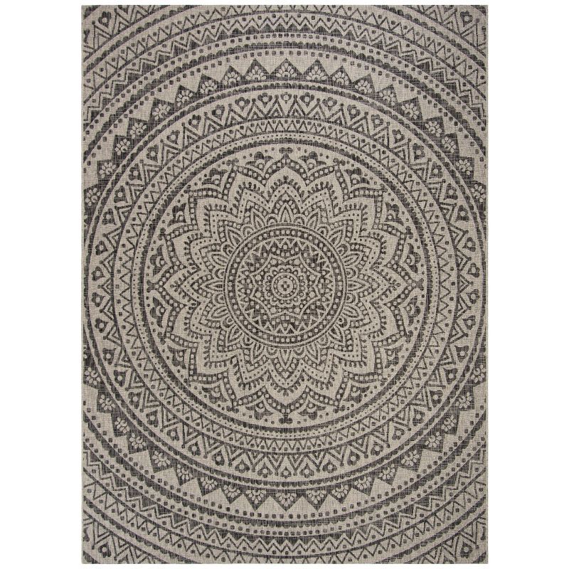 Light Grey and Black Geometric 8' x 10' Indoor/Outdoor Area Rug