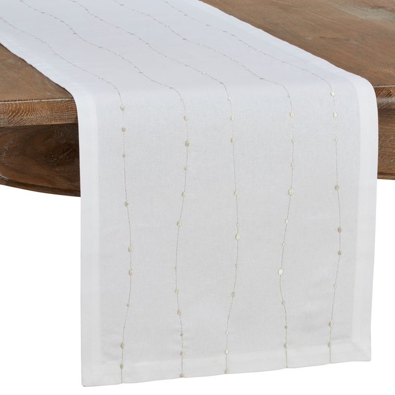 White Embroidered Cotton Table Runner, 12x15 in