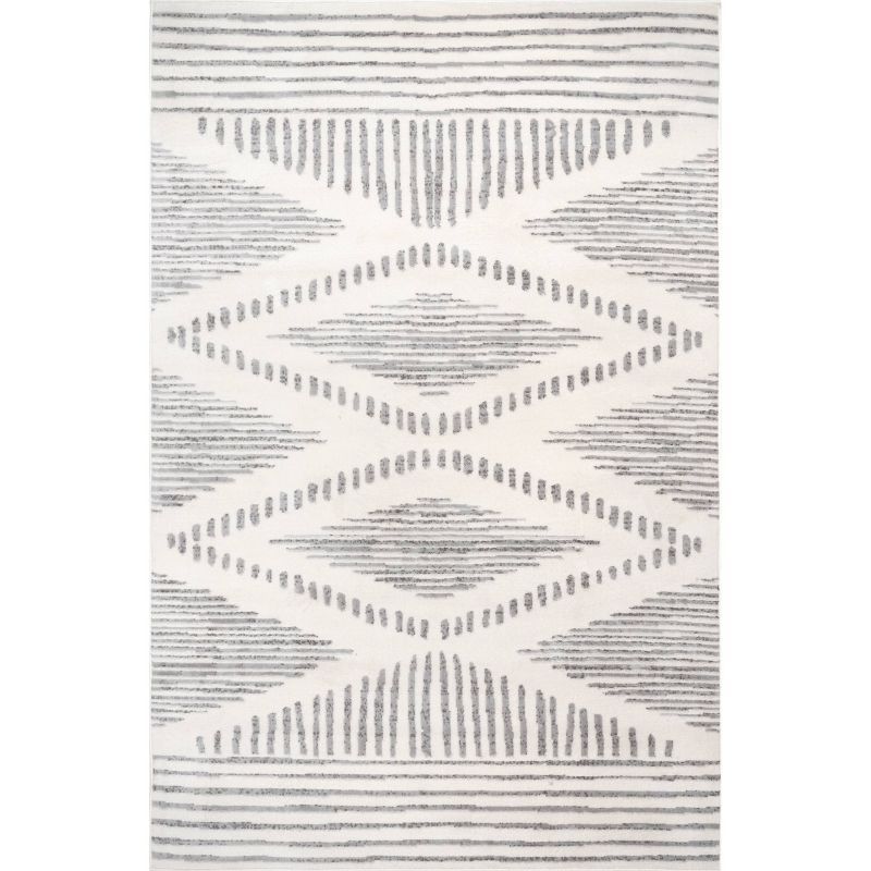 Light Gray Rectangular Striped Synthetic Area Rug