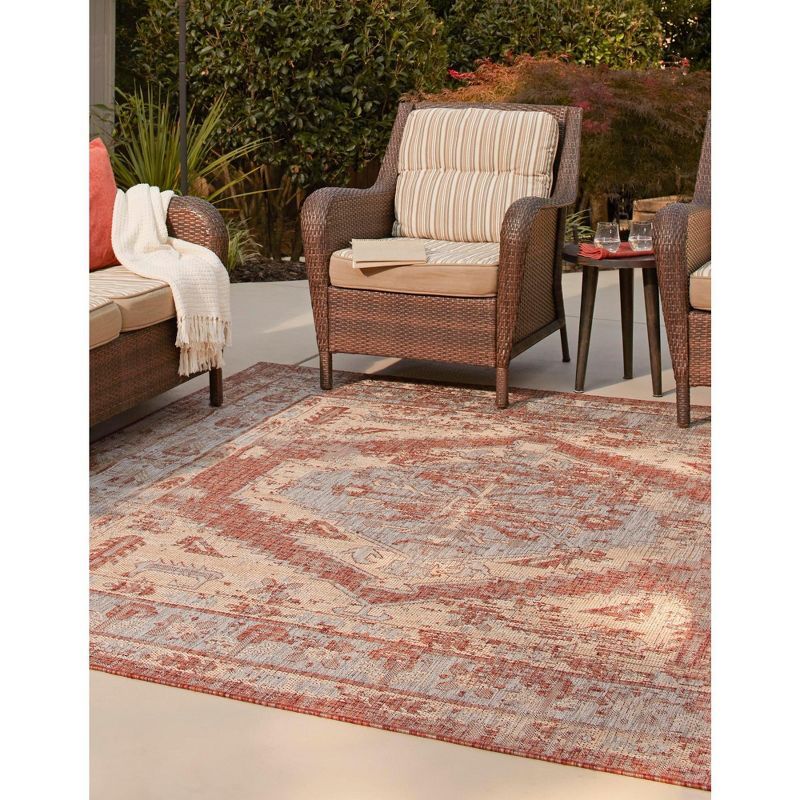 Rust Red 5'3" Square Synthetic Outdoor Rug