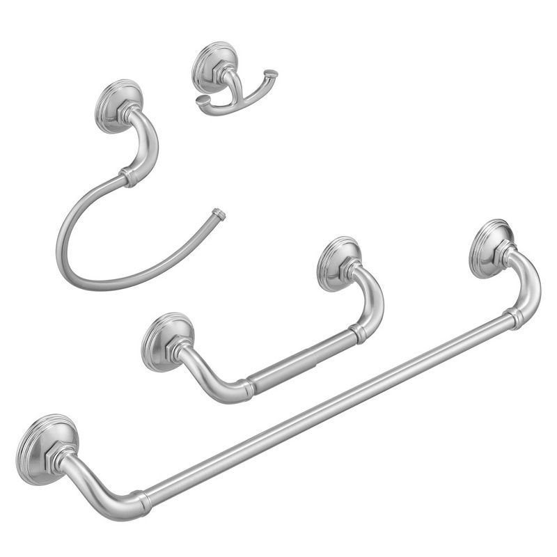 Nickel 4-Piece Bathroom Hardware Set with Towel Bar