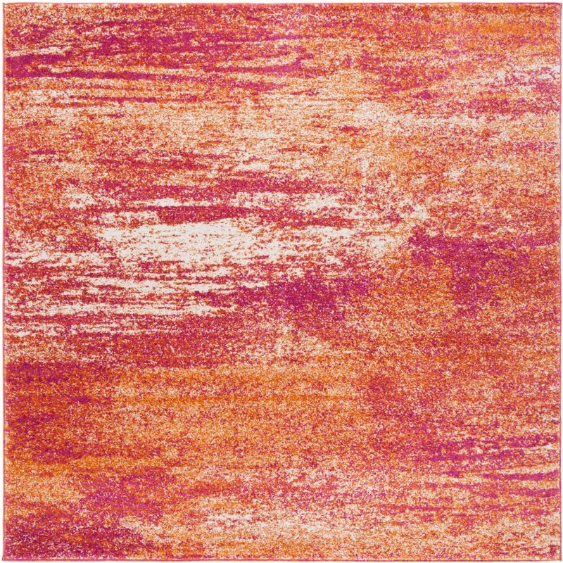 Ivory and Orange Abstract Square Synthetic Area Rug