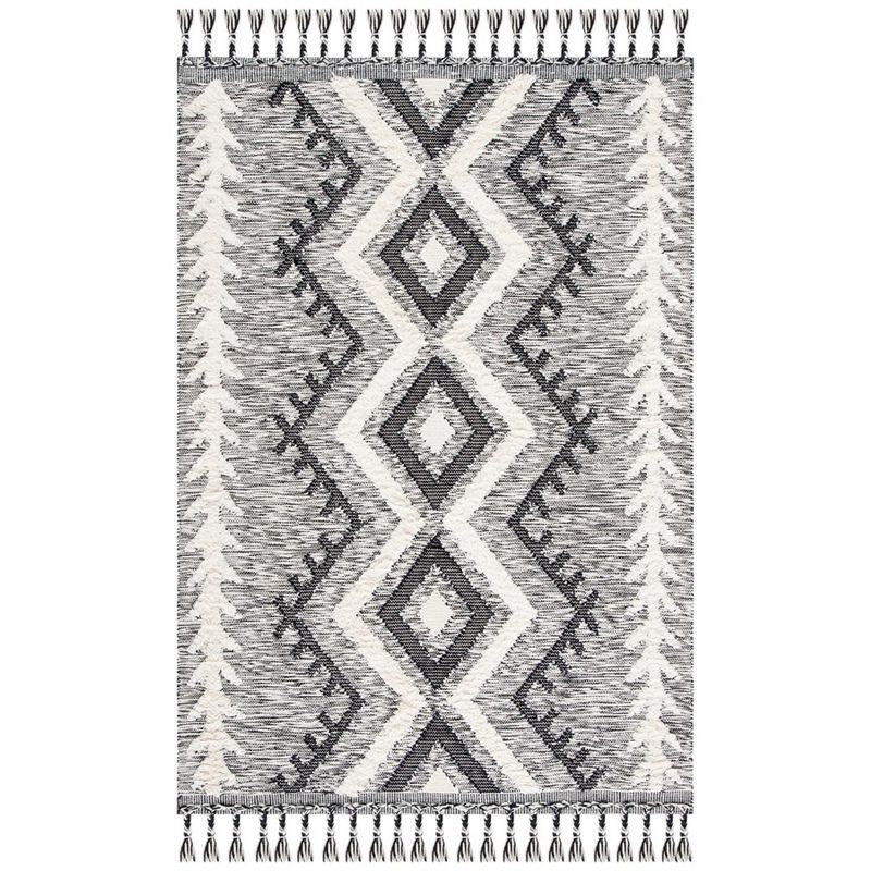 Hand-Knotted Black Wool Rectangular Area Rug 9' x 12'