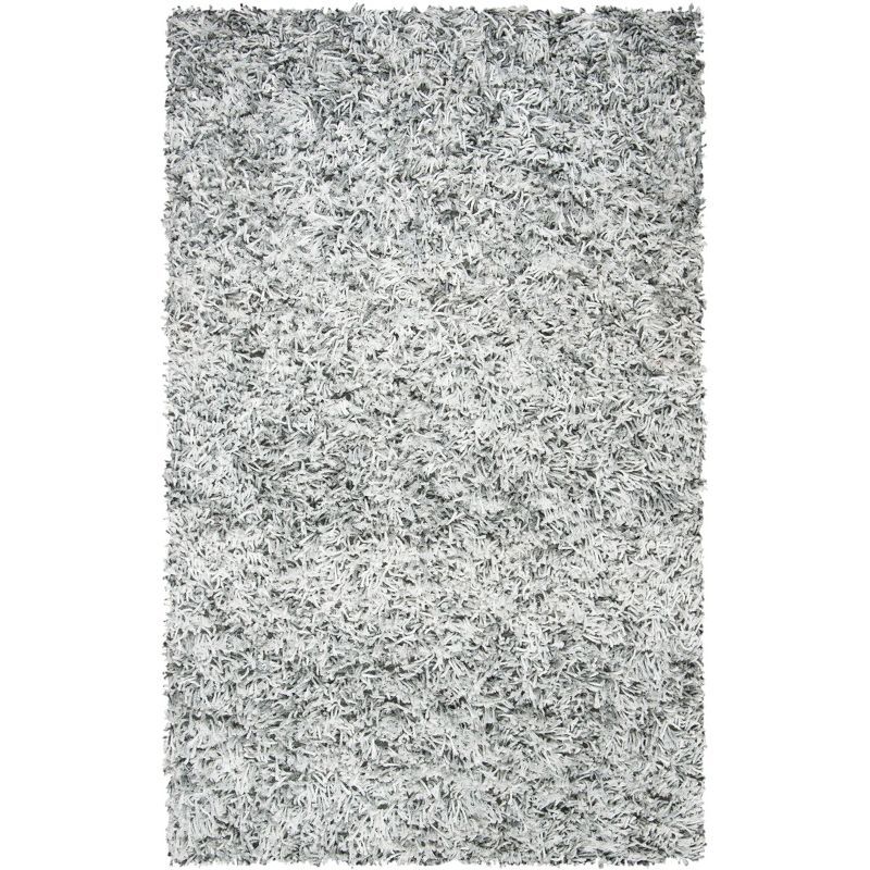 Hand-Tufted Grey Ivory Synthetic Shag Area Rug, 5' x 8'