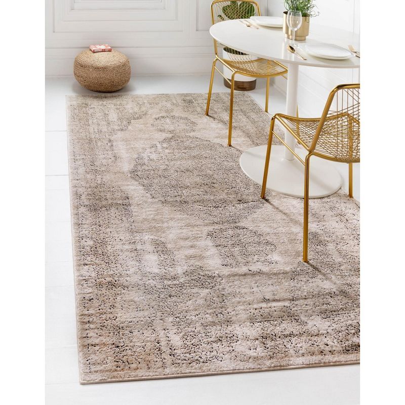 Ivory Medallion Easy-Care Synthetic Rectangular Area Rug