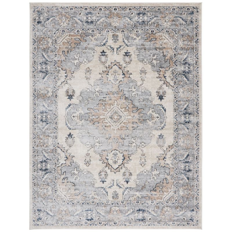 Beige and Gray Floral Medallion 8' x 10' Area Rug