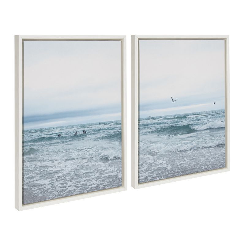 Ocean Swim Coastal Canvas Art Set with White Frame, 18x24