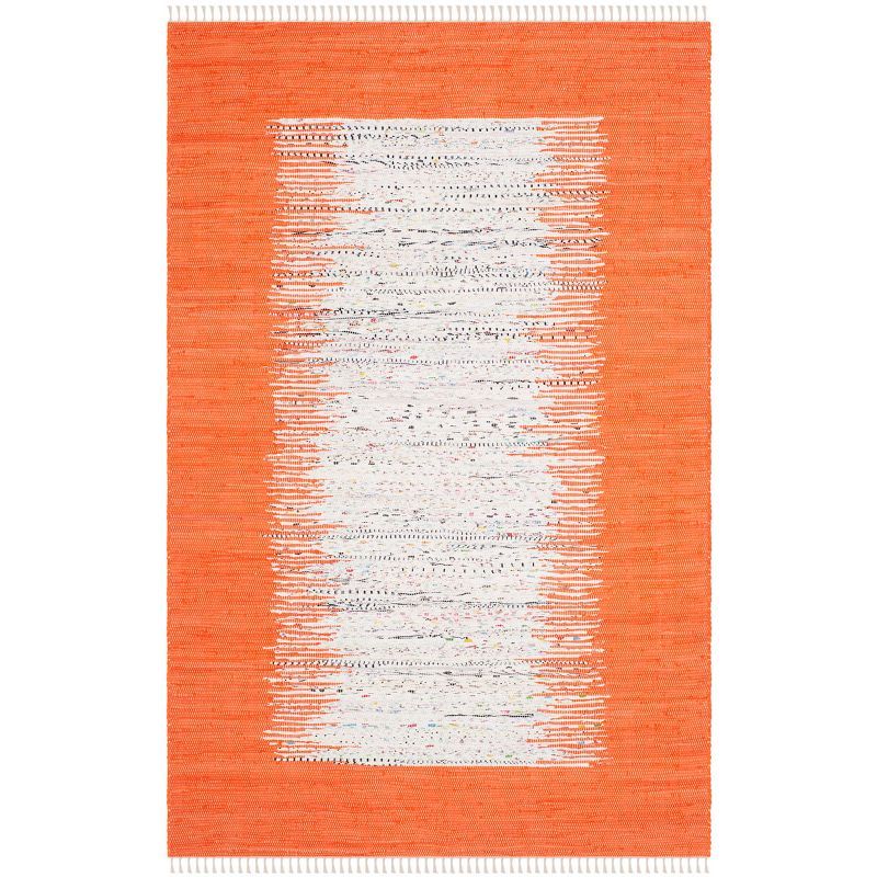 Ivory and Orange Cotton Flat Woven 6' x 9' Area Rug