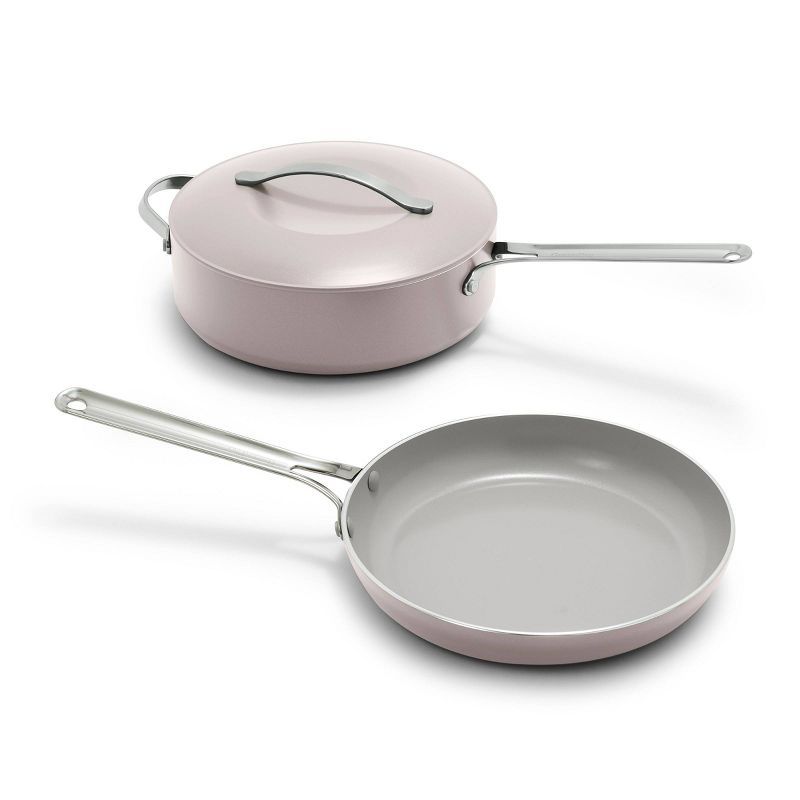 Pink Ceramic Nonstick Aluminum Fry Pan Set with Lid, 3-Piece