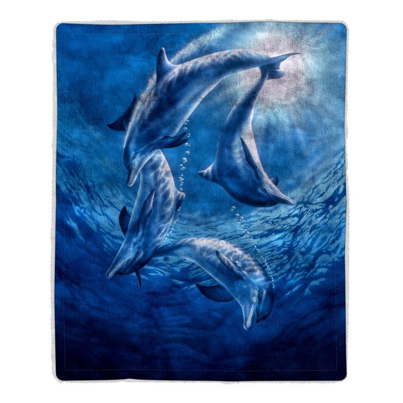 Ocean Dolphin Print Sherpa Fleece Throw Blanket