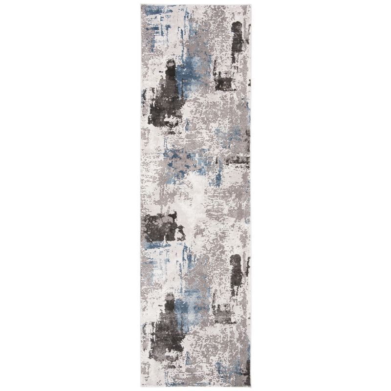 Abstract Greyscale Swirl 27" Hand-Knotted Synthetic Rug