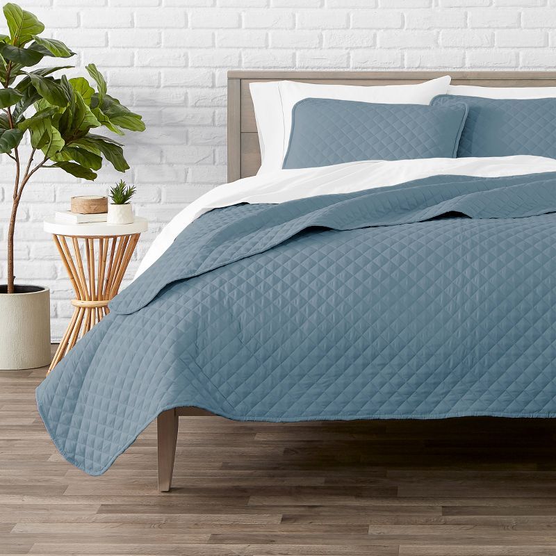 Coronet Blue Twin Microfiber Diamond Stitched Coverlet Set