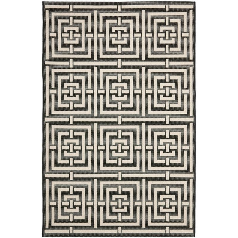 Black and Bone Geometric Outdoor Area Rug, 5'3" x 7'7"