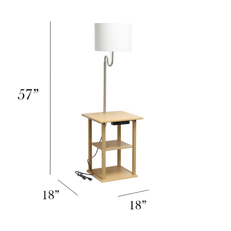 Tan 57" Modern 2-Tier End Table Floor Lamp with USB Ports