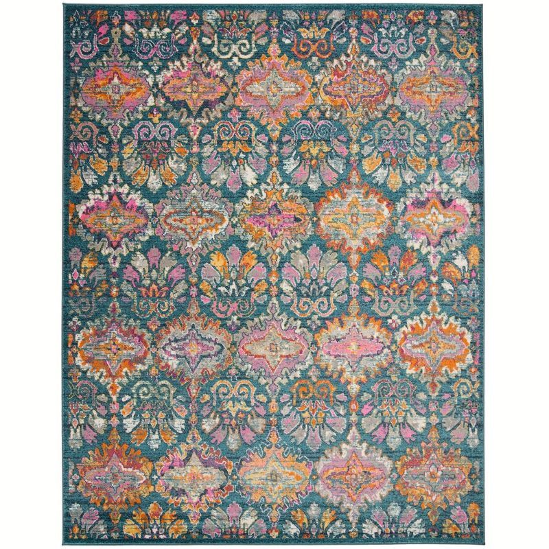 Vibrant Blue & Orange Synthetic Hand-Knotted Area Rug - 9' x 12'