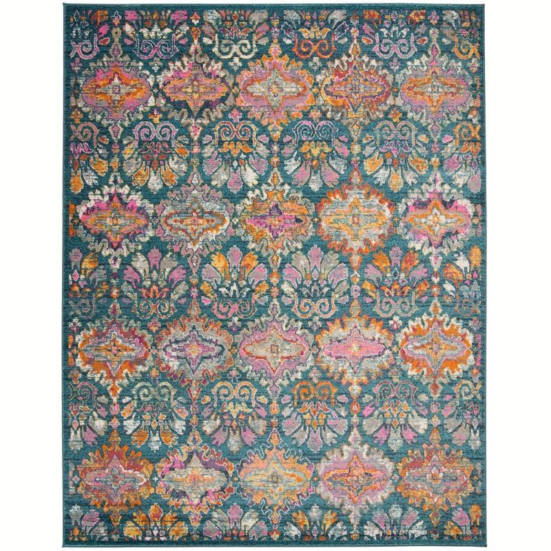 Vibrant Blue & Orange Synthetic Hand-Knotted Area Rug - 9' x 12'