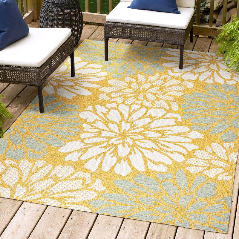 Reversible Gray Floral Synthetic 3x5 Area Rug